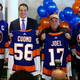 John Tavares, Andrew Cuomo, Billy Joel, and Cal Clutterbuck at the announcement of the Belmont Arena in December 2017.